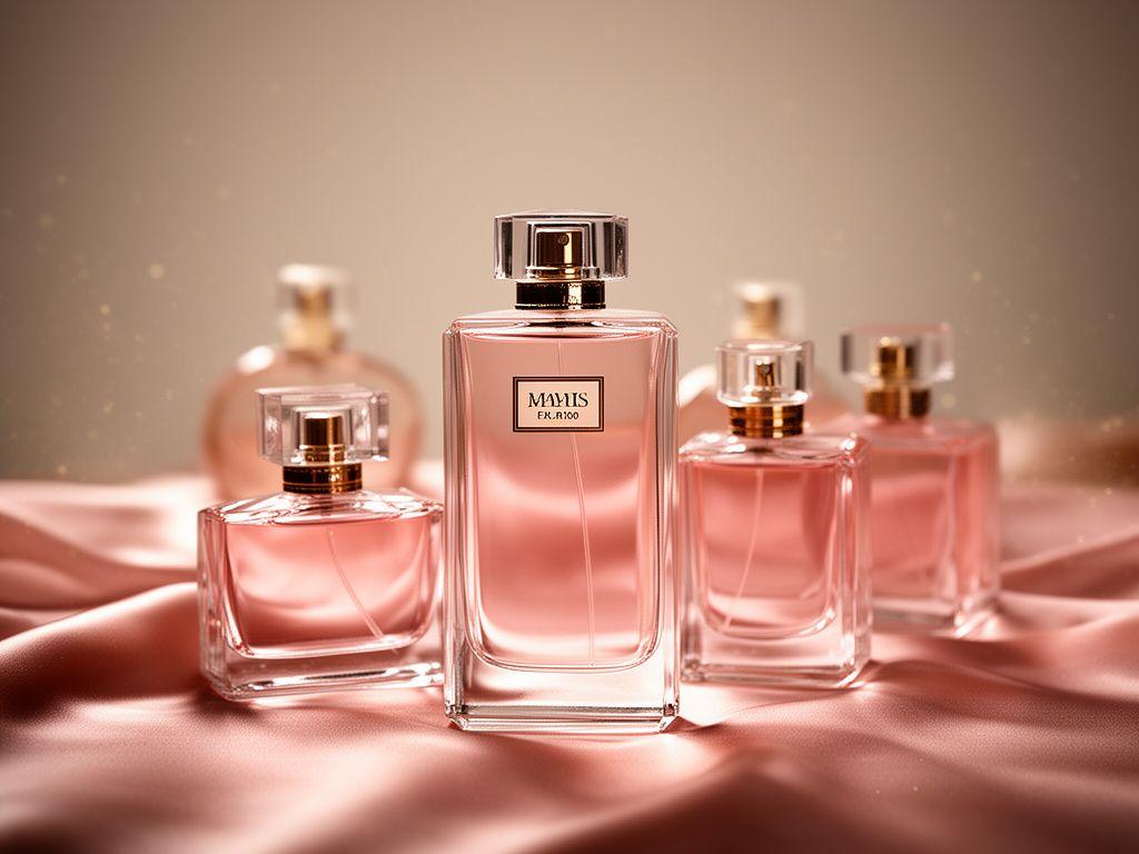 Luxus-Parfümflakons auf einem seidigen Hintergrund mit goldenen Reflexen in einem Zürcher Atelier